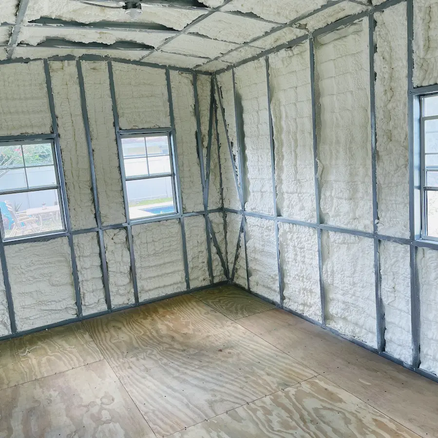 Closed-cell spray foam insulation applied to wall cavities in a residential project in Fort Meade